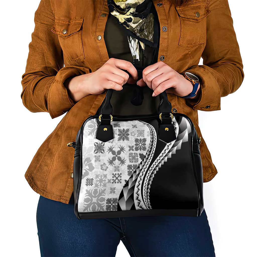 Black Hawaiian Quilt Pattern Shoulder Handbag Mixed Polynesian Tribal Arty