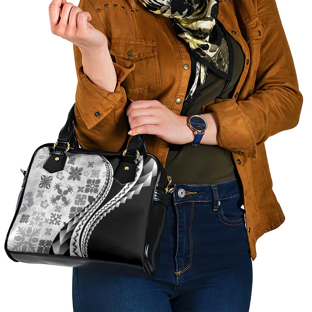 Black Hawaiian Quilt Pattern Shoulder Handbag Mixed Polynesian Tribal Arty