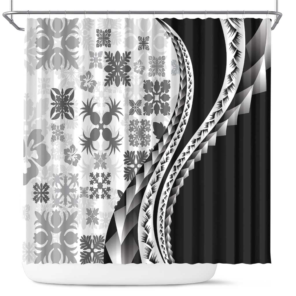 Black Hawaiian Quilt Pattern Shower Curtain Mixed Polynesian Tribal Arty