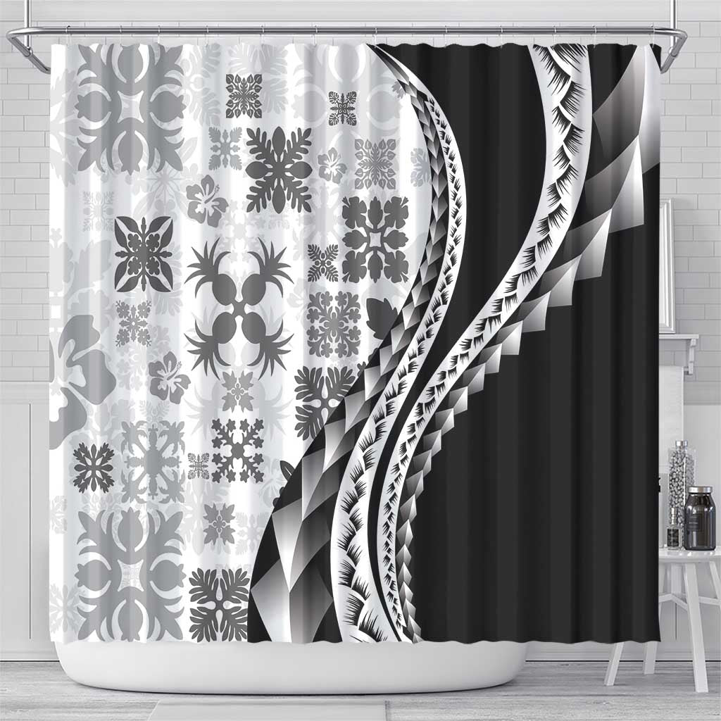 Black Hawaiian Quilt Pattern Shower Curtain Mixed Polynesian Tribal Arty