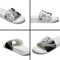 Black Hawaiian Quilt Pattern Slide Sandals Mixed Polynesian Tribal Arty - Polynesian Pride