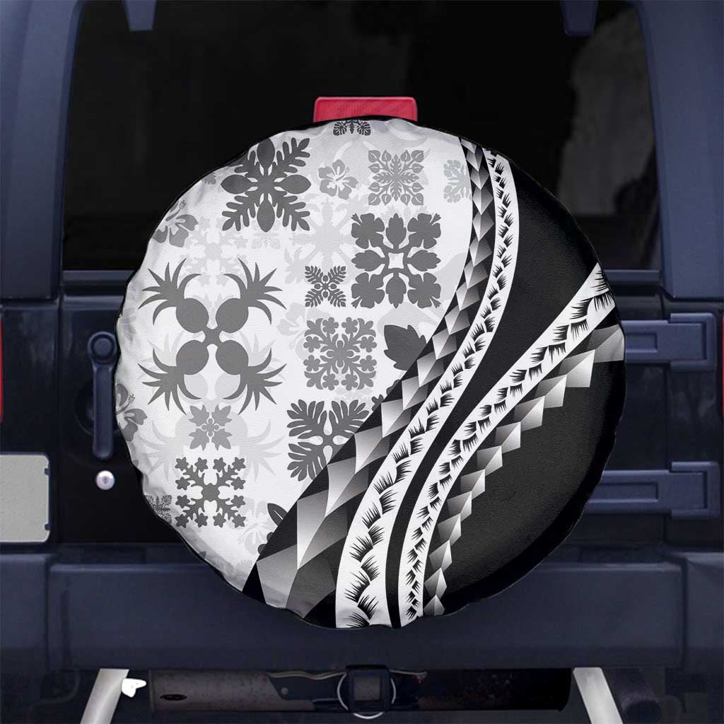Black Hawaiian Quilt Pattern Spare Tire Cover Mixed Polynesian Tribal Arty