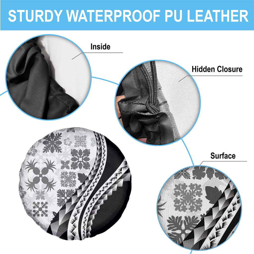 Black Hawaiian Quilt Pattern Spare Tire Cover Mixed Polynesian Tribal Arty