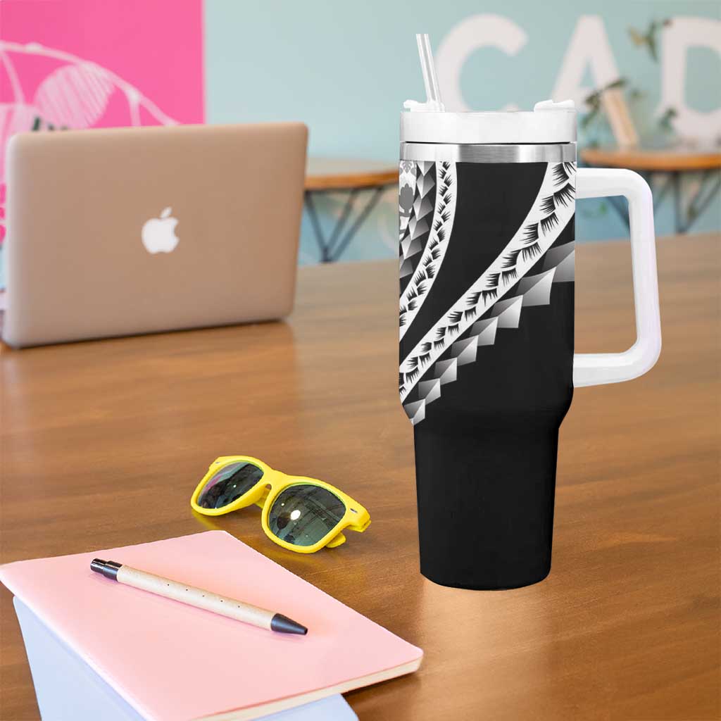 Black Hawaiian Quilt Pattern Tumbler With Handle Mixed Polynesian Tribal Arty