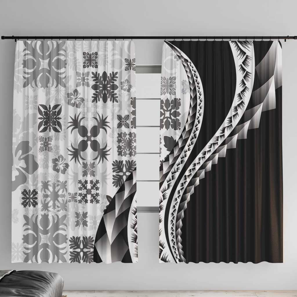 Black Hawaiian Quilt Pattern Window Curtain Mixed Polynesian Tribal Arty