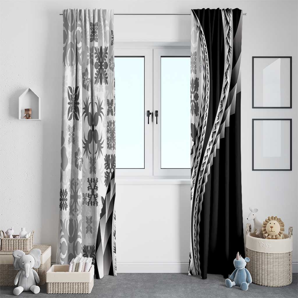 Black Hawaiian Quilt Pattern Window Curtain Mixed Polynesian Tribal Arty