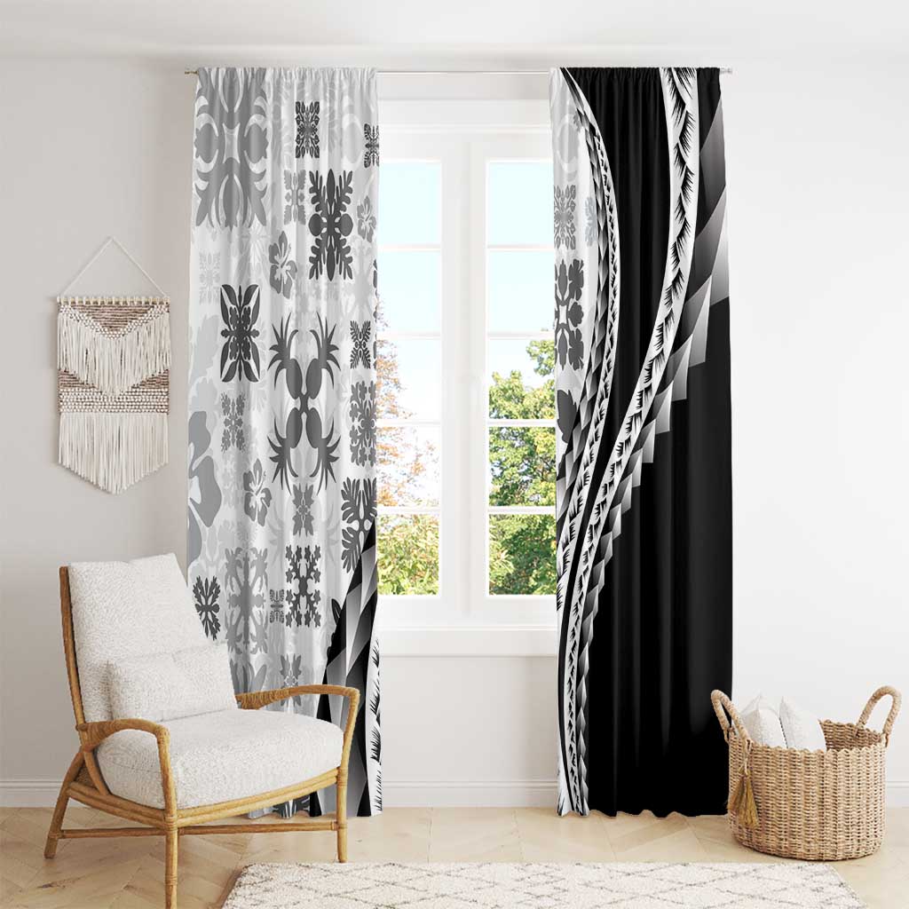 Black Hawaiian Quilt Pattern Window Curtain Mixed Polynesian Tribal Arty