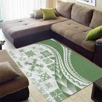 Green Hawaiian Quilt Pattern Area Rug Mixed Polynesian Tribal Arty