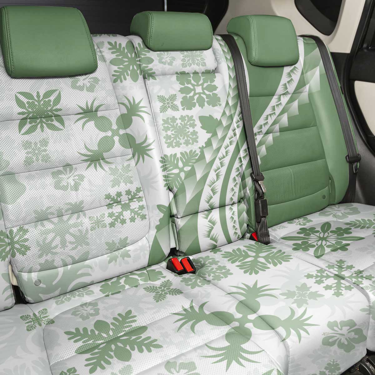 Green Hawaiian Quilt Pattern Back Car Seat Cover Mixed Polynesian Tribal Arty