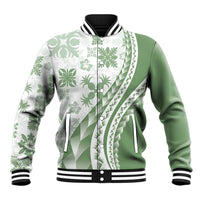 Green Hawaiian Quilt Pattern Baseball Jacket Mixed Polynesian Tribal Arty