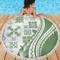 Green Hawaiian Quilt Pattern Beach Blanket Mixed Polynesian Tribal Arty