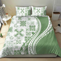 Green Hawaiian Quilt Pattern Bedding Set Mixed Polynesian Tribal Arty