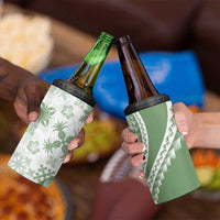 Green Hawaiian Quilt Pattern 4 in 1 Can Cooler Tumbler Mixed Polynesian Tribal Arty