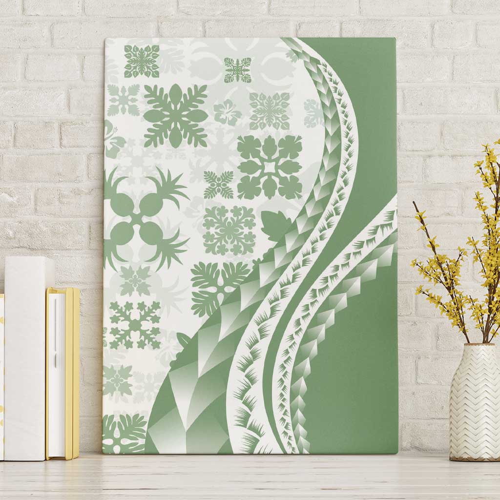 Green Hawaiian Quilt Pattern Canvas Wall Art Mixed Polynesian Tribal Arty