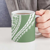 Green Hawaiian Quilt Pattern Ceramic Mug Mixed Polynesian Tribal Arty - Polynesian Pride