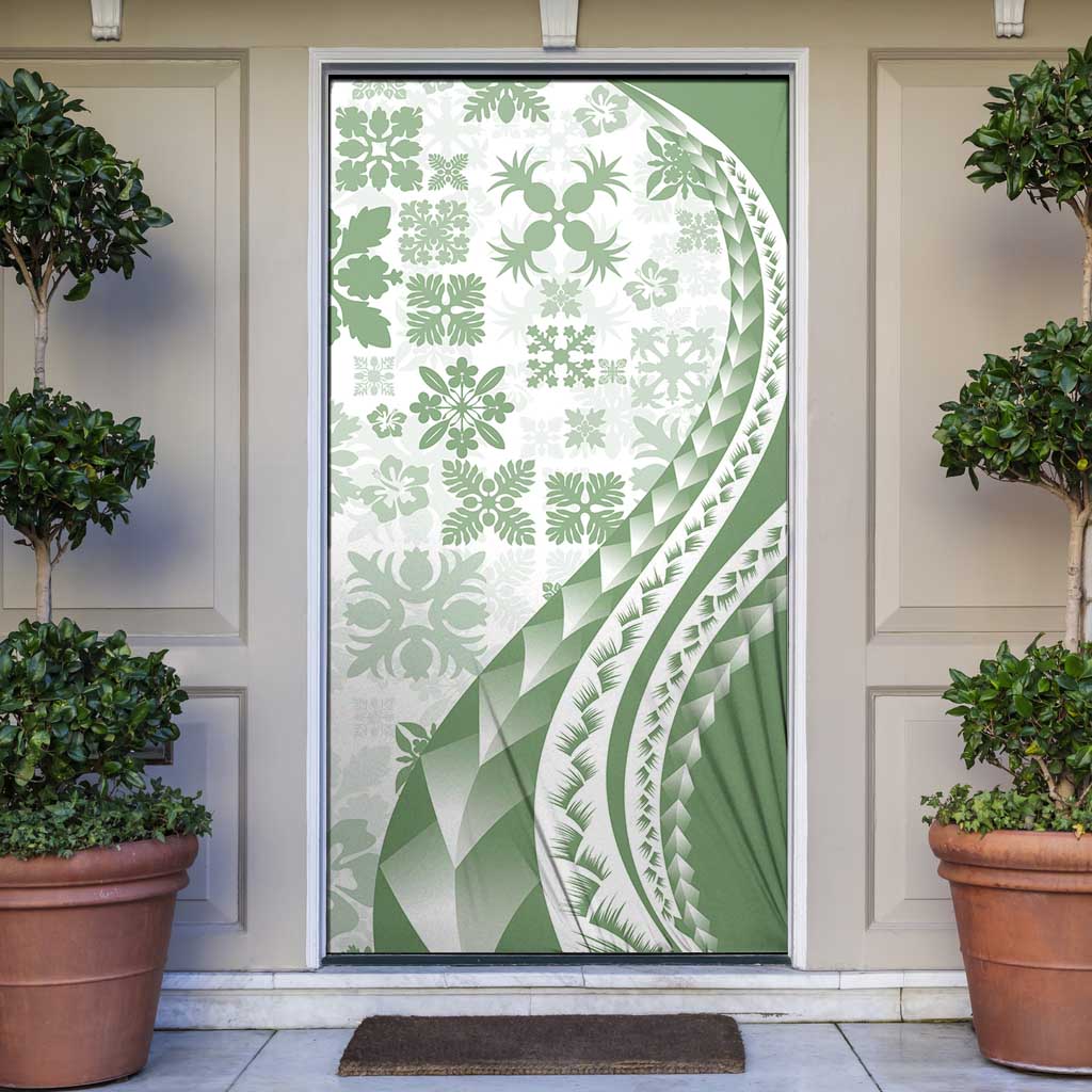 Green Hawaiian Quilt Pattern Door Cover Mixed Polynesian Tribal Arty - Polynesian Pride