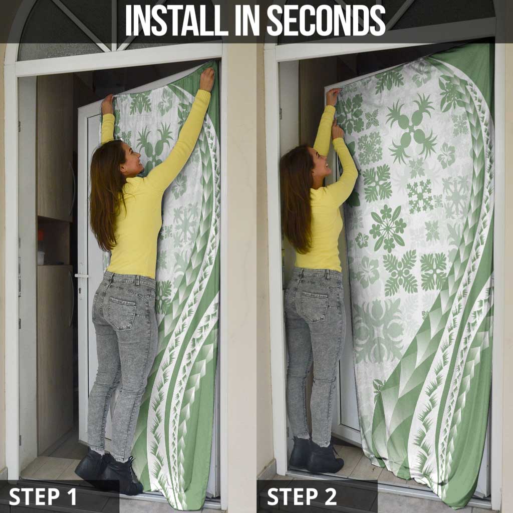 Green Hawaiian Quilt Pattern Door Cover Mixed Polynesian Tribal Arty - Polynesian Pride