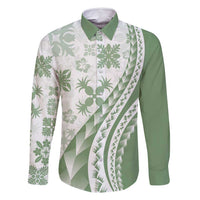 Green Hawaiian Quilt Pattern Family Matching Mermaid Dress and Hawaiian Shirt Mixed Polynesian Tribal Arty LT9 Dad's Shirt - Long Sleeve Green - Polynesian Pride