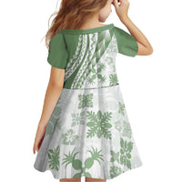 Green Hawaiian Quilt Pattern Family Matching Off Shoulder Maxi Dress and Hawaiian Shirt Mixed Polynesian Tribal Arty