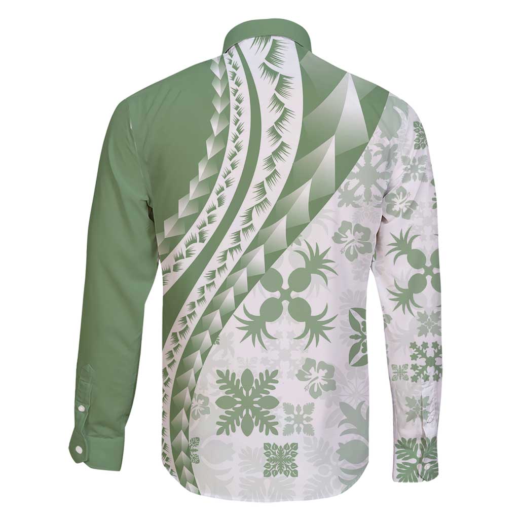 Green Hawaiian Quilt Pattern Family Matching Short Sleeve Bodycon Dress and Hawaiian Shirt Mixed Polynesian Tribal Arty LT9 - Polynesian Pride