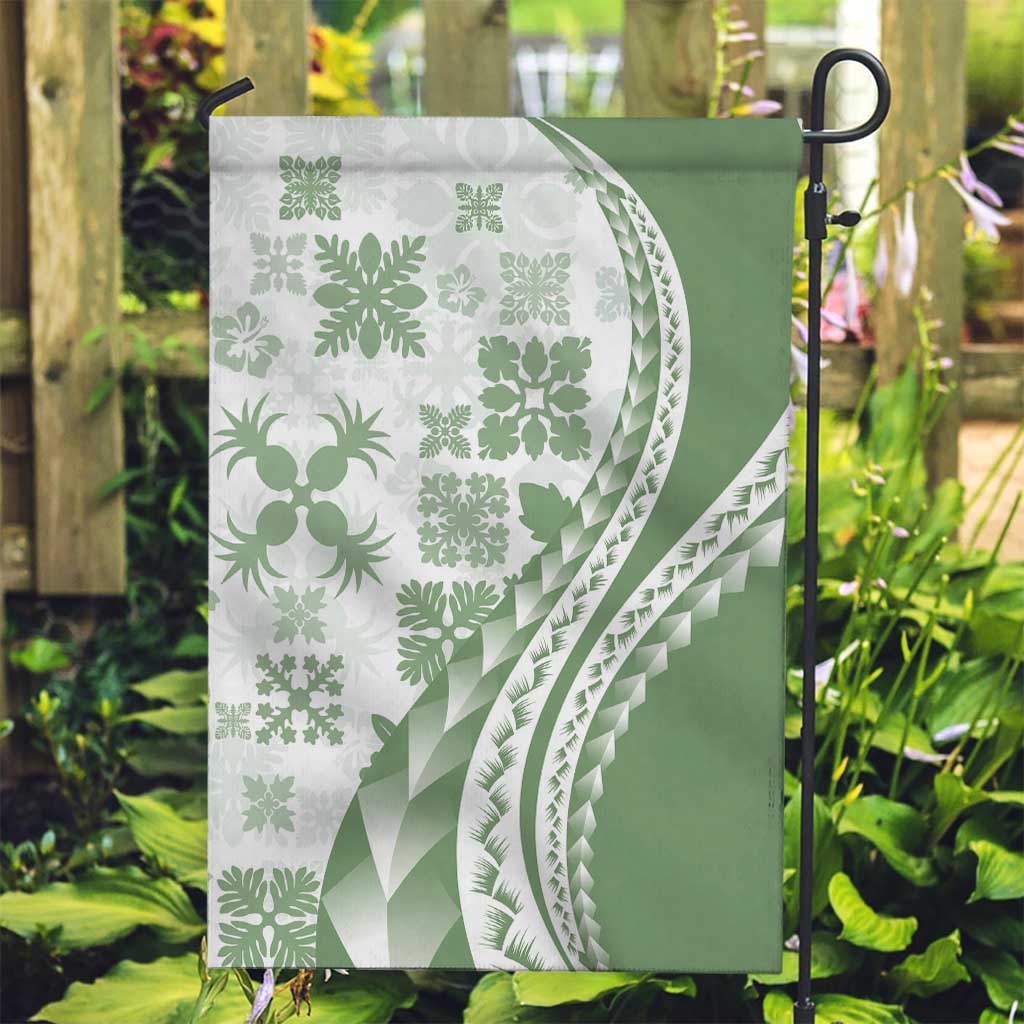 Green Hawaiian Quilt Pattern Garden Flag Mixed Polynesian Tribal Arty