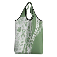 Green Hawaiian Quilt Pattern Grocery Bag Mixed Polynesian Tribal Arty