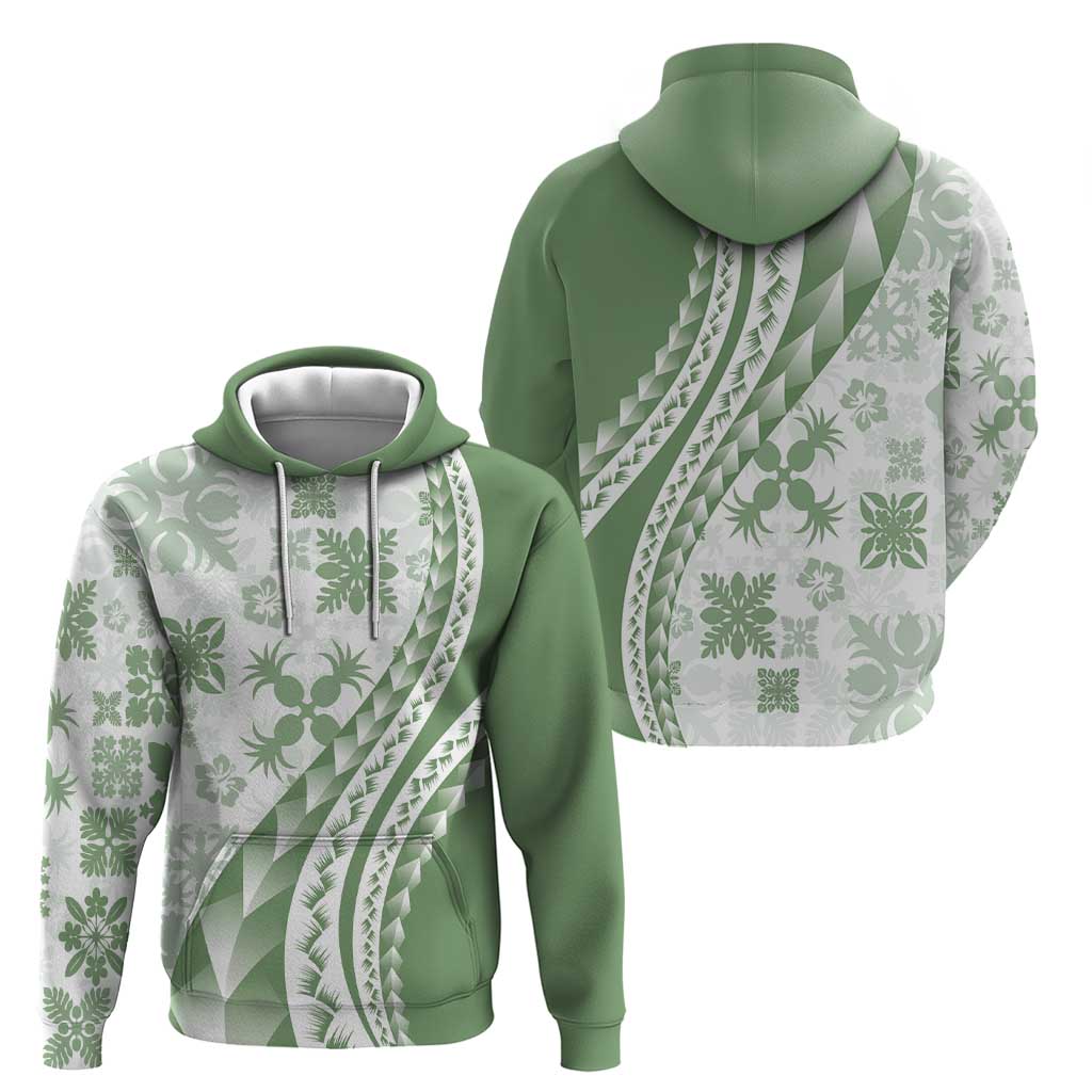 Green Hawaiian Quilt Pattern Hoodie Mixed Polynesian Tribal Arty