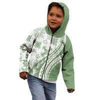 Green Hawaiian Quilt Pattern Kid Hoodie Mixed Polynesian Tribal Arty