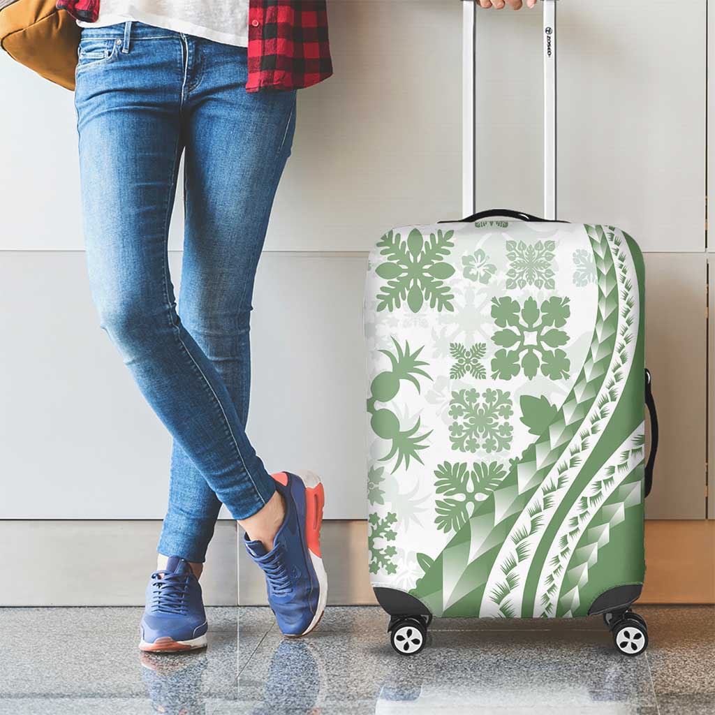 Green Hawaiian Quilt Pattern Luggage Cover Mixed Polynesian Tribal Arty