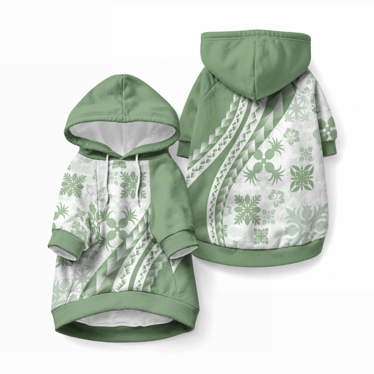 Green Hawaiian Quilt Pattern Pet Hoodie Mixed Polynesian Tribal Arty LT9 Pullover Green - Polynesian Pride