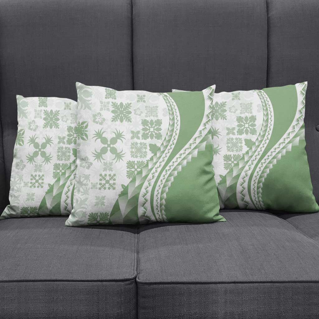 Green Hawaiian Quilt Pattern Pillow Cover Mixed Polynesian Tribal Arty - Polynesian Pride
