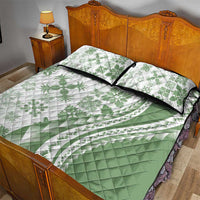 Green Hawaiian Quilt Pattern Quilt Bed Set Mixed Polynesian Tribal Arty