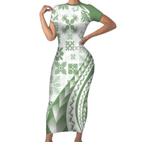 Green Hawaiian Quilt Pattern Short Sleeve Bodycon Dress Mixed Polynesian Tribal Arty