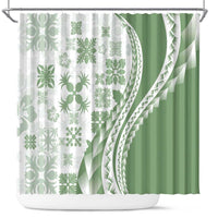 Green Hawaiian Quilt Pattern Shower Curtain Mixed Polynesian Tribal Arty
