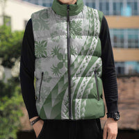 Green Hawaiian Quilt Pattern Sleeveless Puffer Jacket Mixed Polynesian Tribal Arty - Polynesian Pride