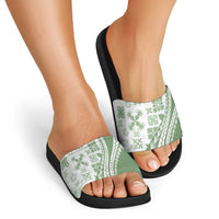 Green Hawaiian Quilt Pattern Slide Sandals Mixed Polynesian Tribal Arty - Polynesian Pride