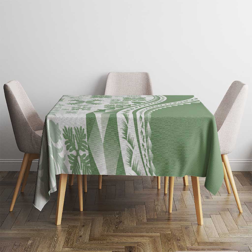 Green Hawaiian Quilt Pattern Tablecloth Mixed Polynesian Tribal Arty