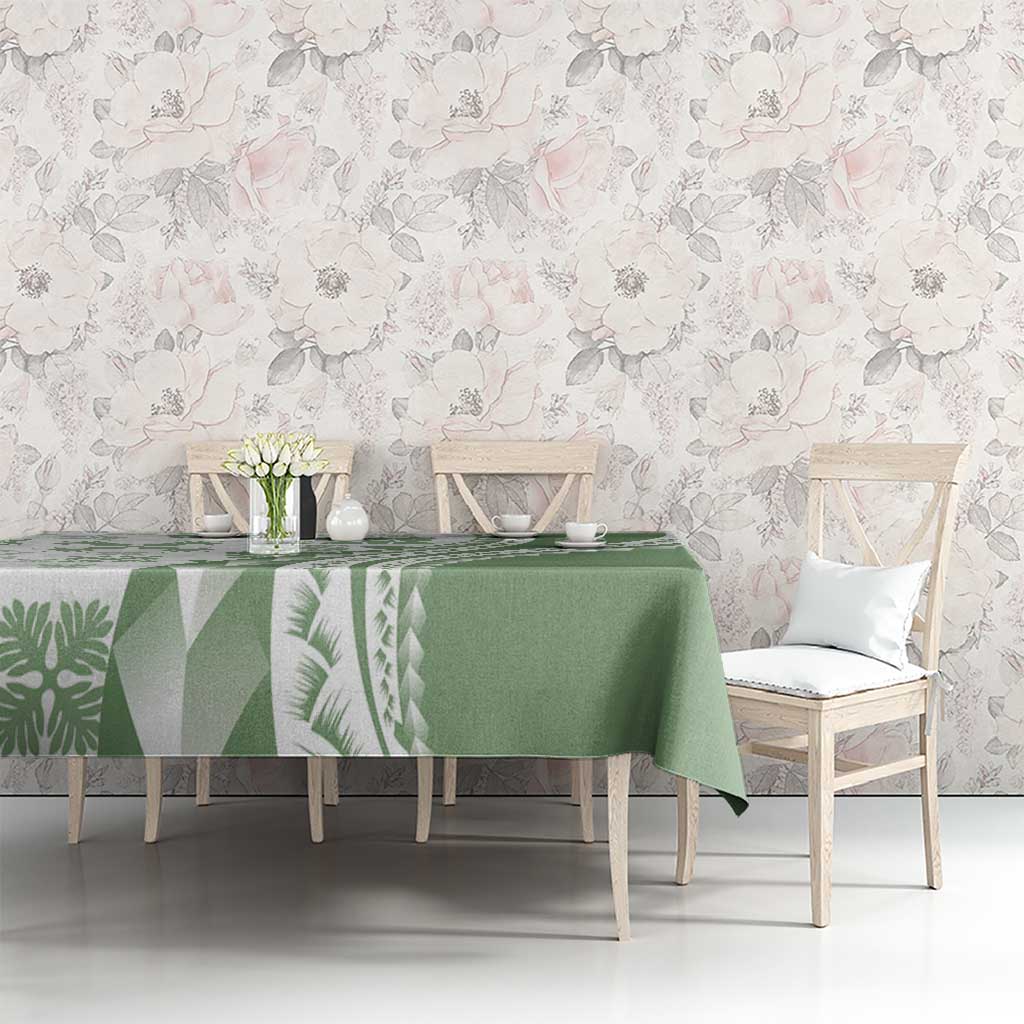 Green Hawaiian Quilt Pattern Tablecloth Mixed Polynesian Tribal Arty