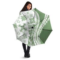 Green Hawaiian Quilt Pattern Umbrella Mixed Polynesian Tribal Arty - Polynesian Pride