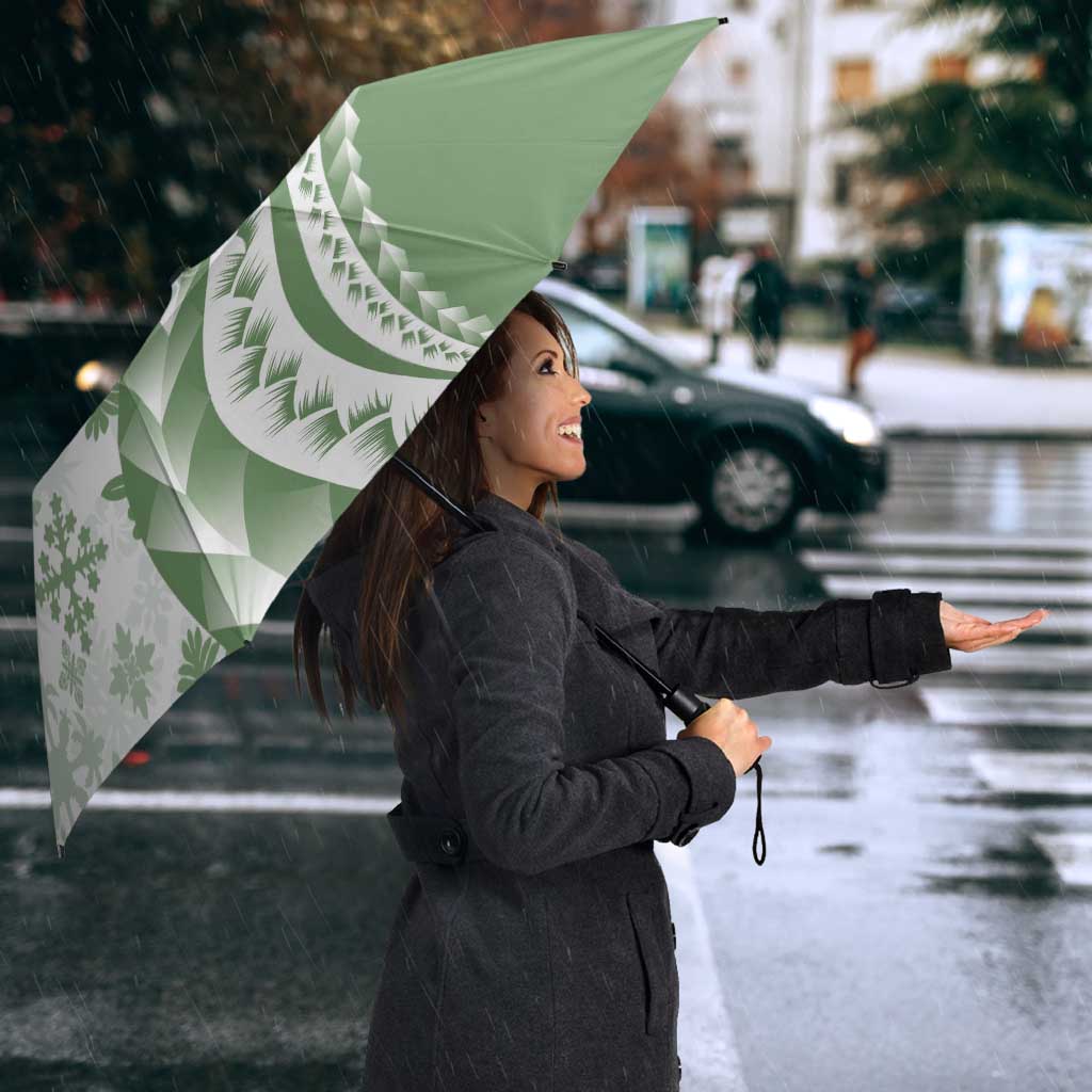 Green Hawaiian Quilt Pattern Umbrella Mixed Polynesian Tribal Arty - Polynesian Pride