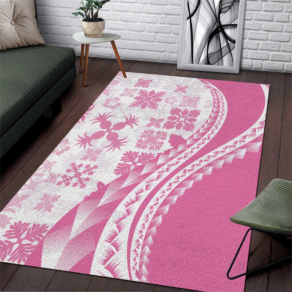 Pink Hawaiian Quilt Pattern Area Rug Mixed Polynesian Tribal Arty
