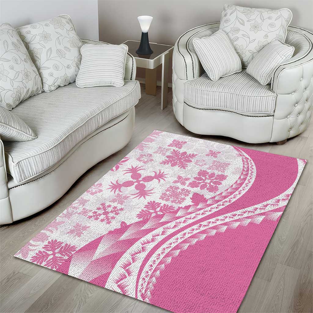 Pink Hawaiian Quilt Pattern Area Rug Mixed Polynesian Tribal Arty