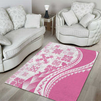 Pink Hawaiian Quilt Pattern Area Rug Mixed Polynesian Tribal Arty