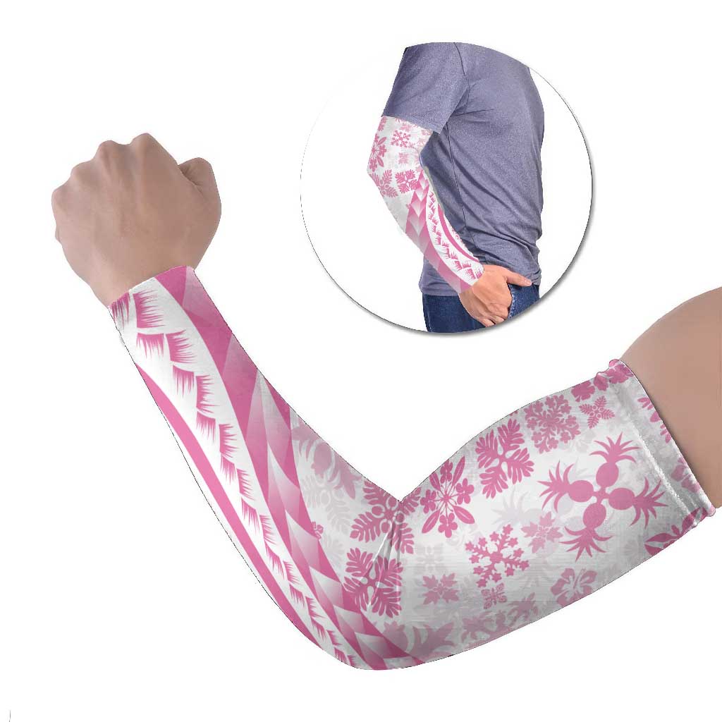 Pink Hawaiian Quilt Pattern Arm Sleeves Mixed Polynesian Tribal Arty - Polynesian Pride