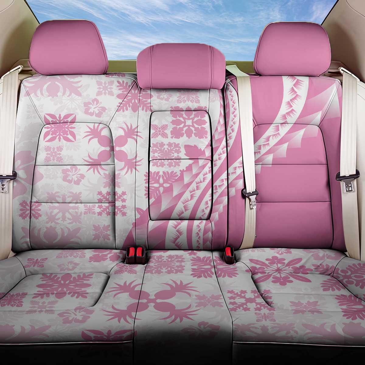 Pink Hawaiian Quilt Pattern Back Car Seat Cover Mixed Polynesian Tribal Arty