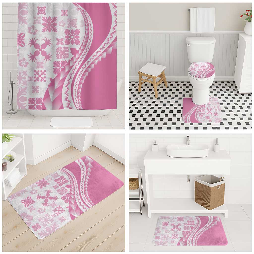 Pink Hawaiian Quilt Pattern Bathroom Set Mixed Polynesian Tribal Arty - Polynesian Pride