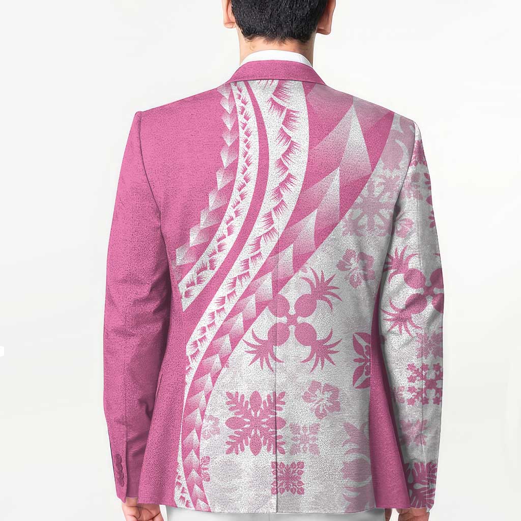 Pink Hawaiian Quilt Pattern Blazer Mixed Polynesian Tribal Arty - Polynesian Pride
