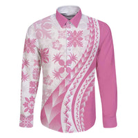Pink Hawaiian Quilt Pattern Family Matching Long Sleeve Bodycon Dress and Hawaiian Shirt Mixed Polynesian Tribal Arty LT9 Dad's Shirt - Long Sleeve Pink - Polynesian Pride
