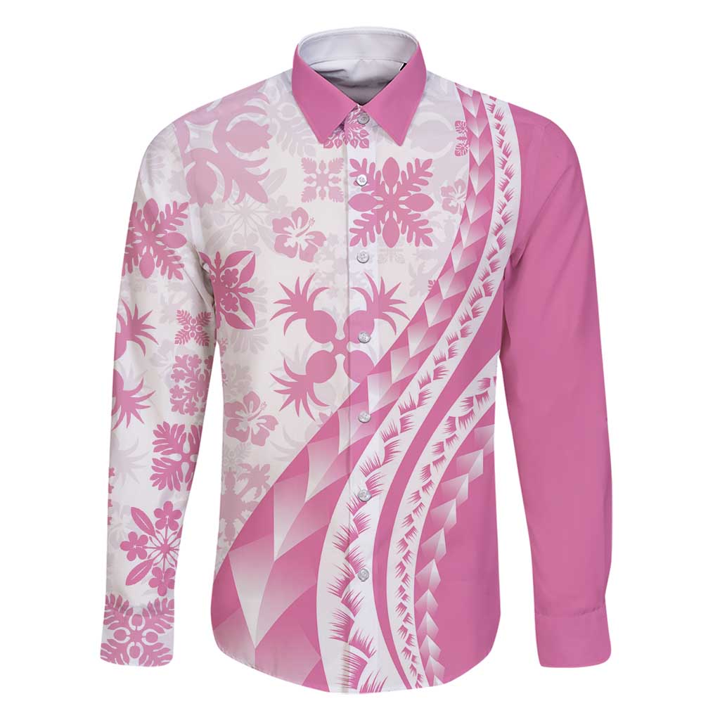Pink Hawaiian Quilt Pattern Family Matching Mermaid Dress and Hawaiian Shirt Mixed Polynesian Tribal Arty