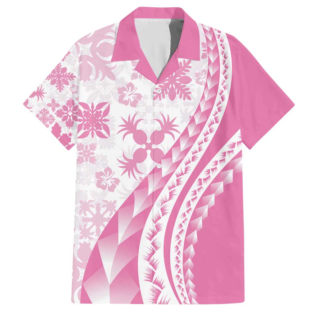 Pink Hawaiian Quilt Pattern Family Matching Short Sleeve Bodycon Dress and Hawaiian Shirt Mixed Polynesian Tribal Arty LT9 Dad's Shirt - Short Sleeve Pink - Polynesian Pride